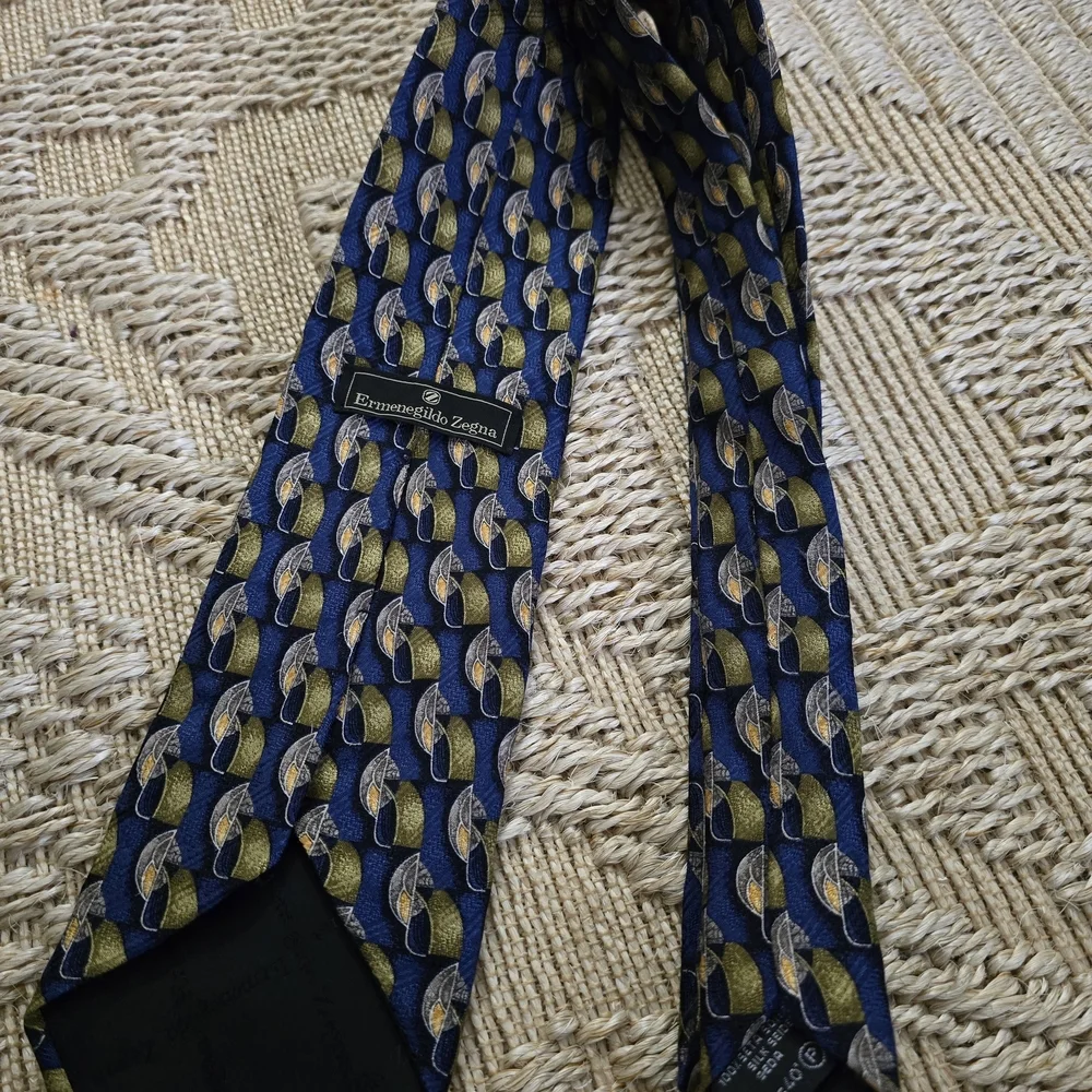 Ermenegildo Zegna Blue Tie with Gold and Silver Pattern